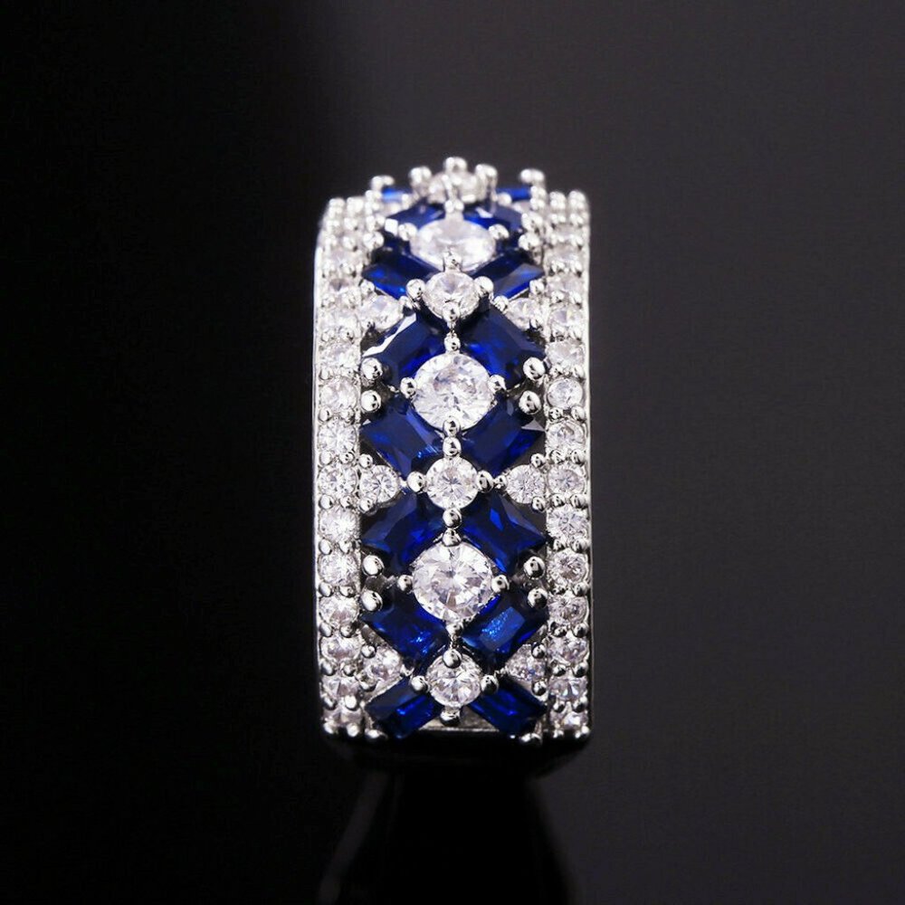 Splendid 925 Silver Diamond Sapphire Band - Picture 2 of 6